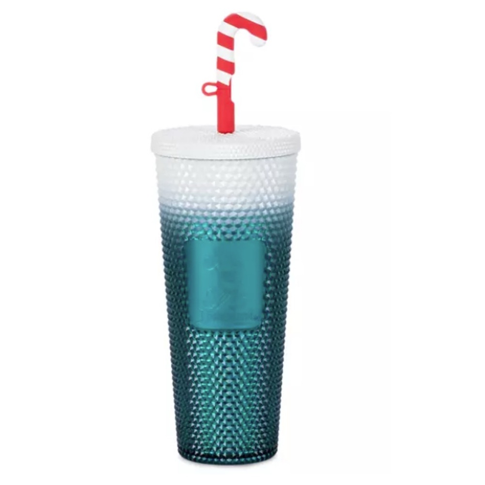 NWT Disneyland Starbucks Teal and White Tumbler with Red Candy Cane Straw
